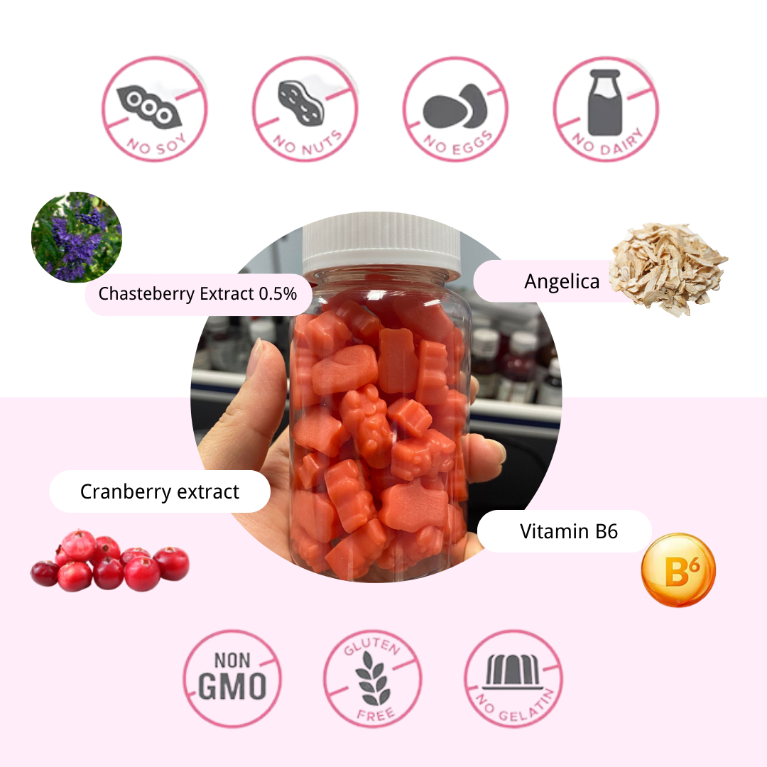 PMS Gummies Health Vitamin Supplement Women Period Pain Relief PMS Gummy Bloating Menstrual Pain Relief Gummies OEM Candies